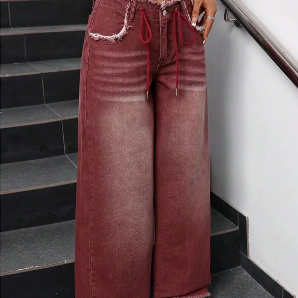 SHEIN Burgundy Flare Wide-Leg Jeans